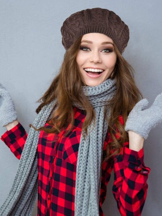Women\'s Crochet Knitted Style Beanie Slouchy Hat Brown